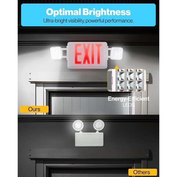 Sunco Red Exit Sign w Two Adjustable Square LED Emergency Lights 94V-0 Fire Resi - Picture 3 of 10